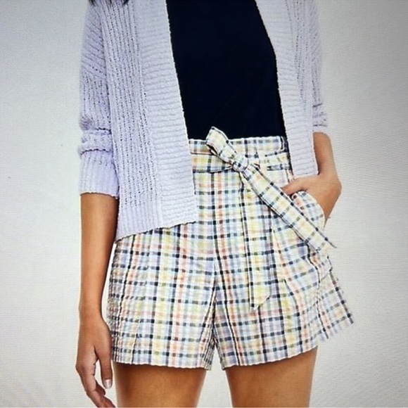 LOFT Multicolor Plaid Seersucker Paperbag Shorts - Picture 12 of 13